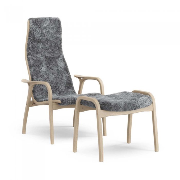 LAMINO Fåtölj + pall, bok/scandinavian grey/sahara